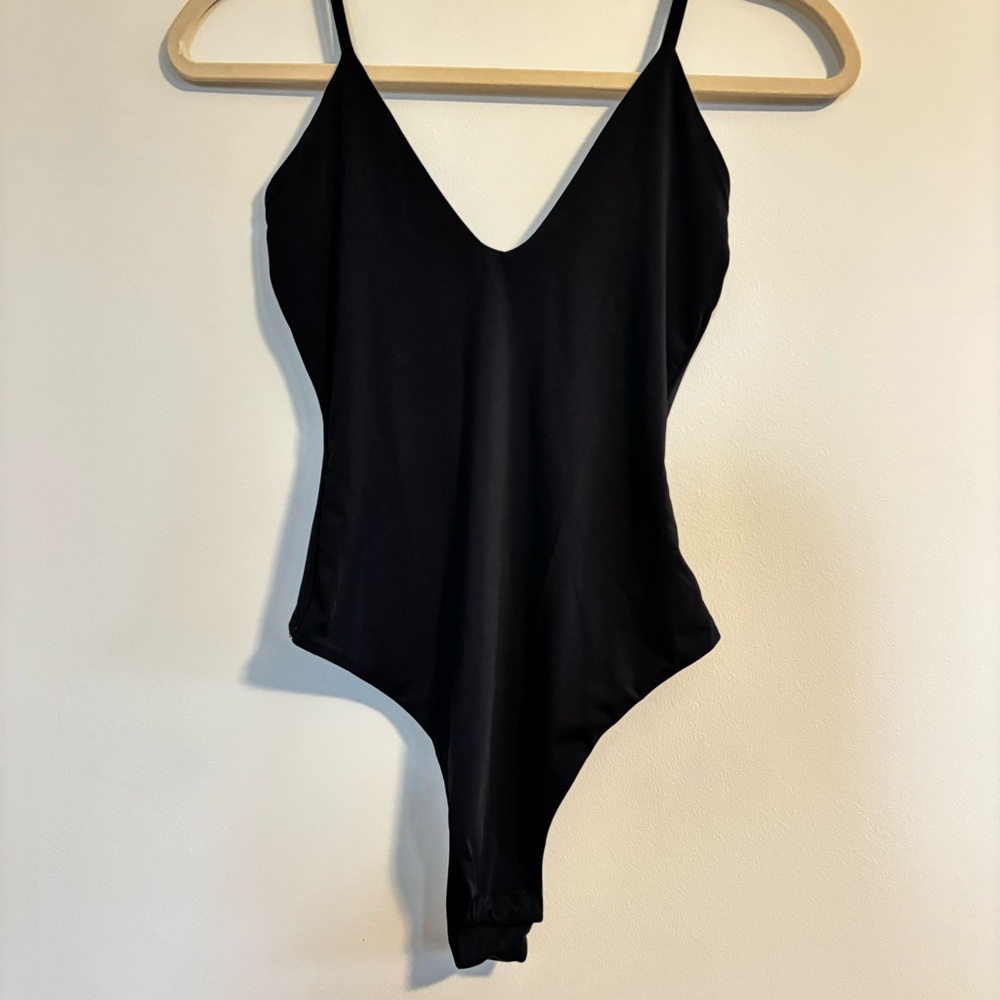White Fox Boutique Black Plunge Neckline Bodysuit